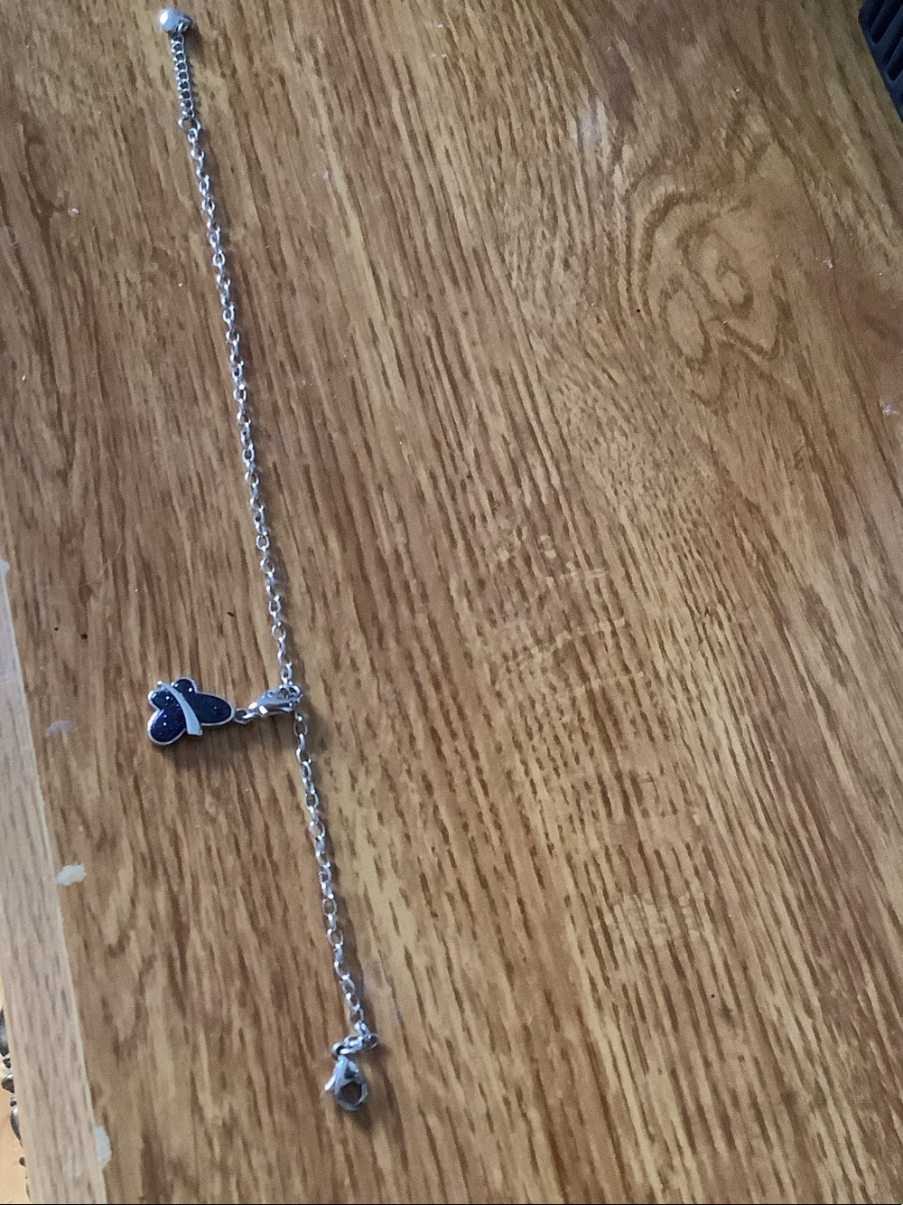 Silver AnkleBracelet with Navy Butterfly Charm Accent